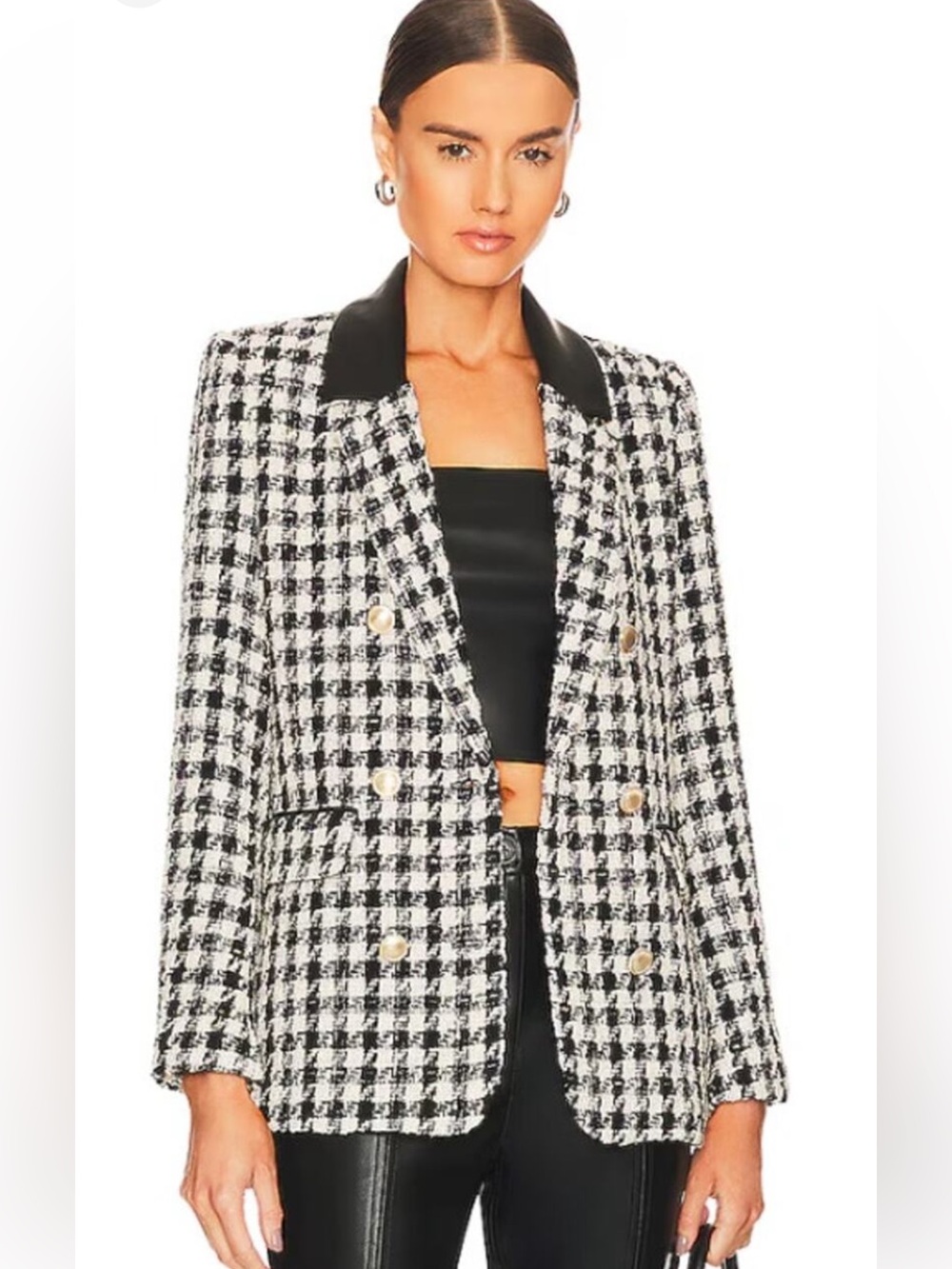 NWT Generation Love Blazer Cassidy Double Breasted in Houndstooth Black White